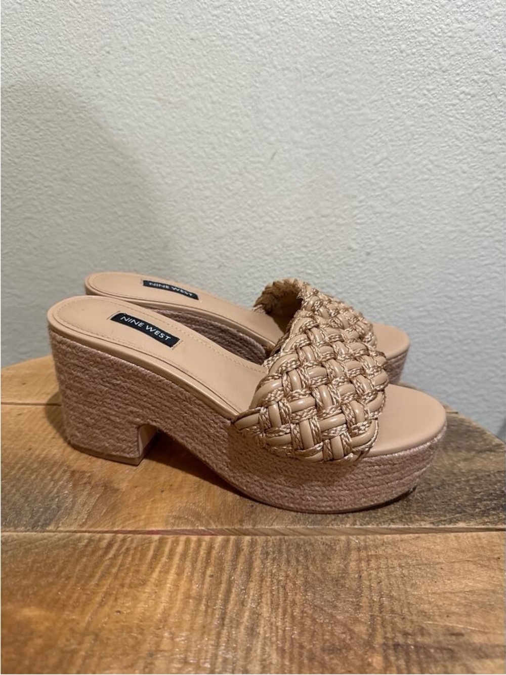 Nine West Braided Platform Slide Sandal — Beige